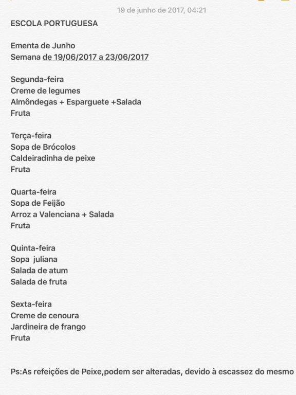 EMENTA DE 19 DE JUNHO A 23 DE JUNHO